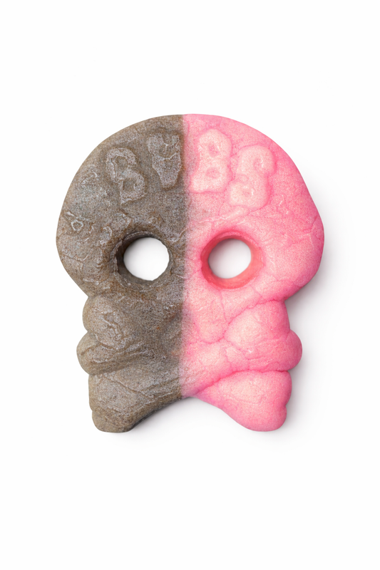 Raspberry licorice foam skulls large